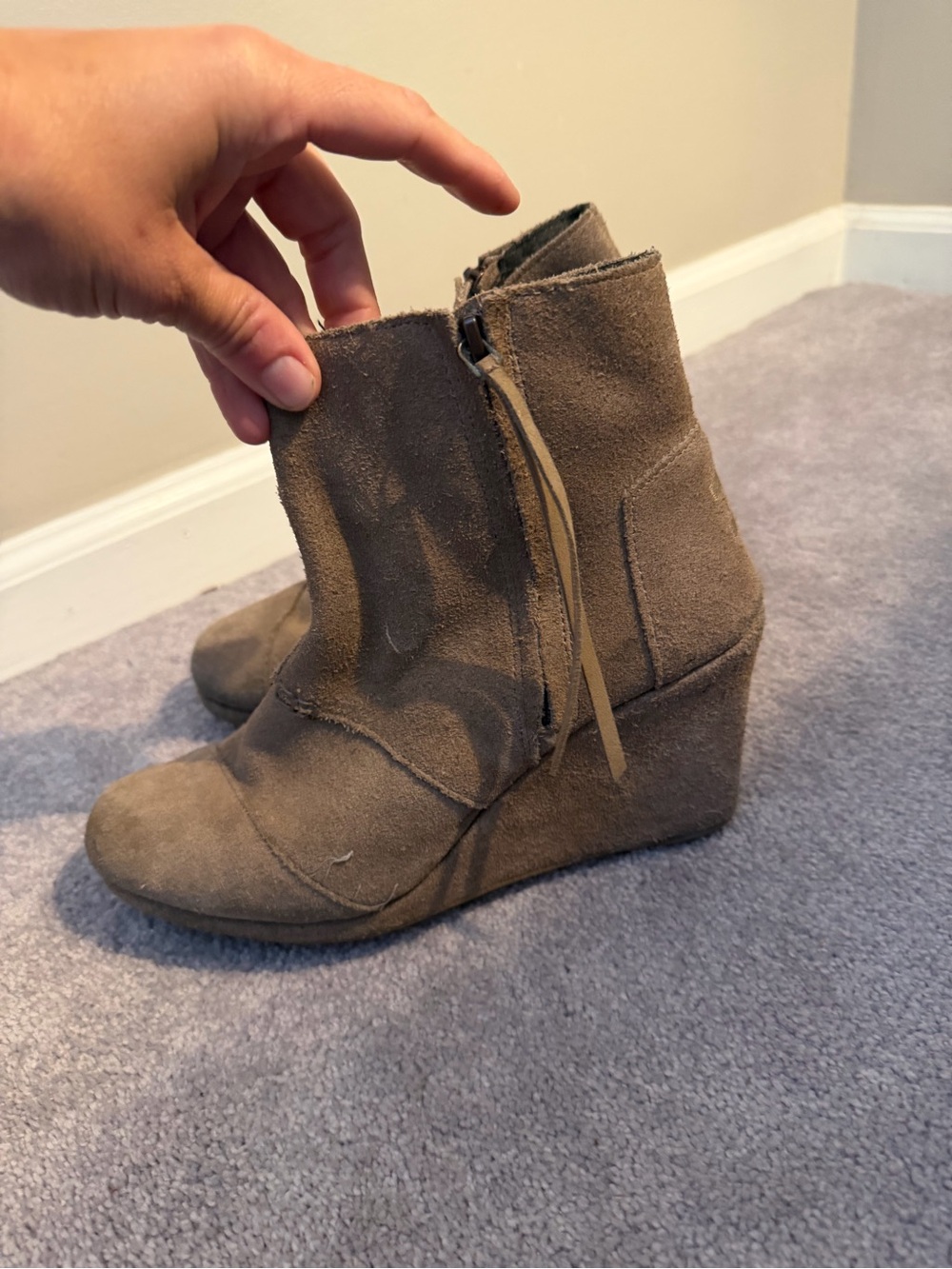 Toms Taupe Suede Wedge Ankle Booties